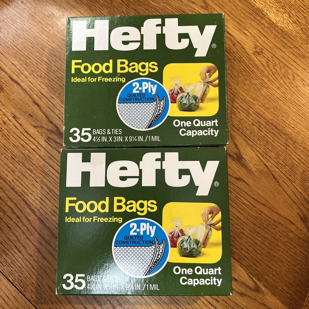 Vintage- Hefty 35-Count One Quart Bags with Ties Opened - READ